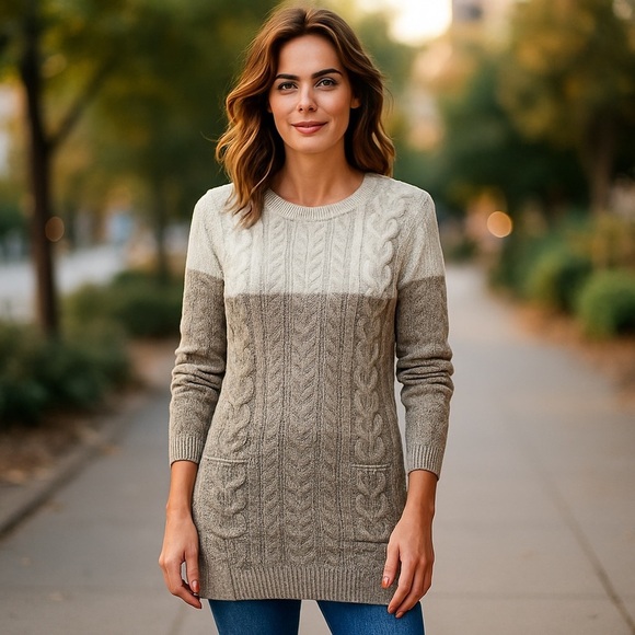 Jeanne Pierre Ombré Cable Knit Sweater Tunic | Small - Picture 1 of 5